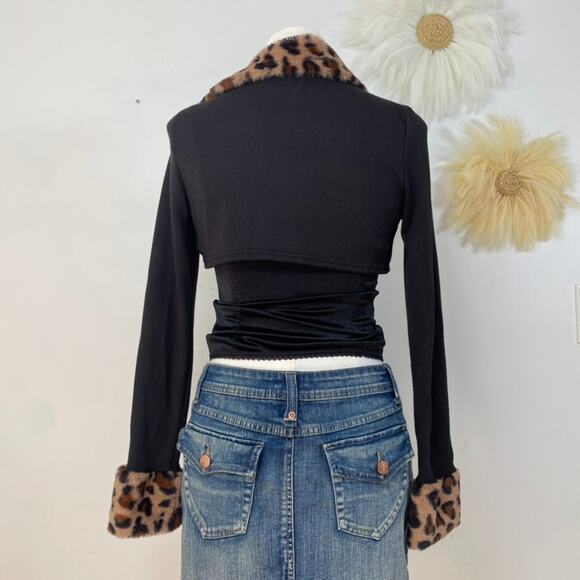 Romwe Womens Faux Leopard Fur Bolero Shrug Size S Grunge Punk Rocker Alt Goth - Picture 4 of 9